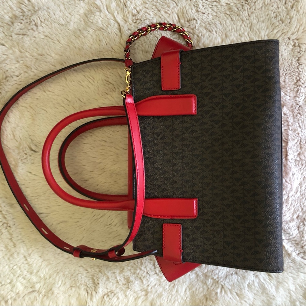 Michael Kors Red and Brown Carmen Satchel with Gold Hardware - Picture 7 of 10